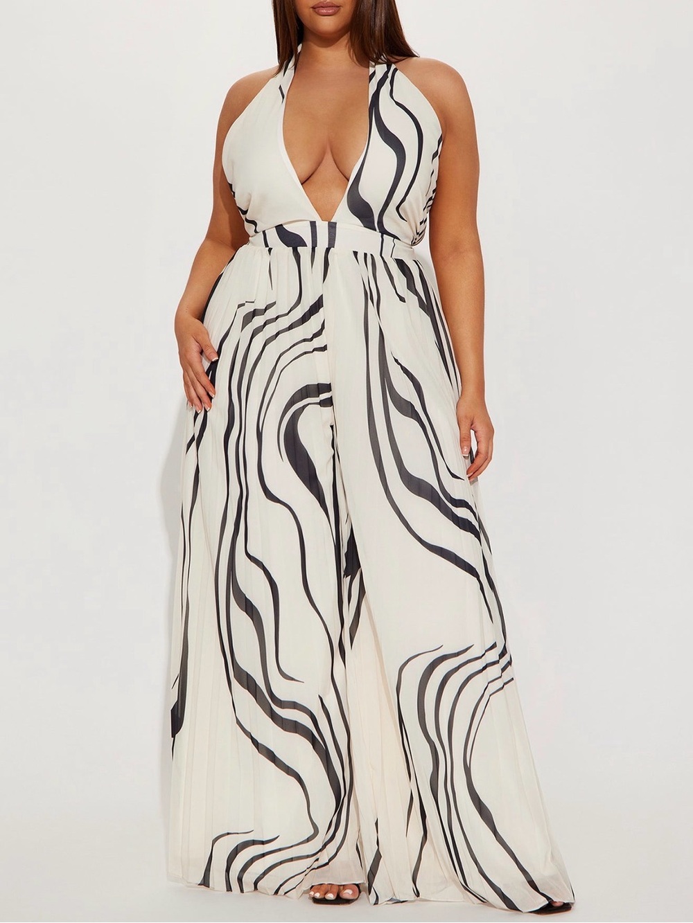 White & Black Striped V-Neck Maxi Dress